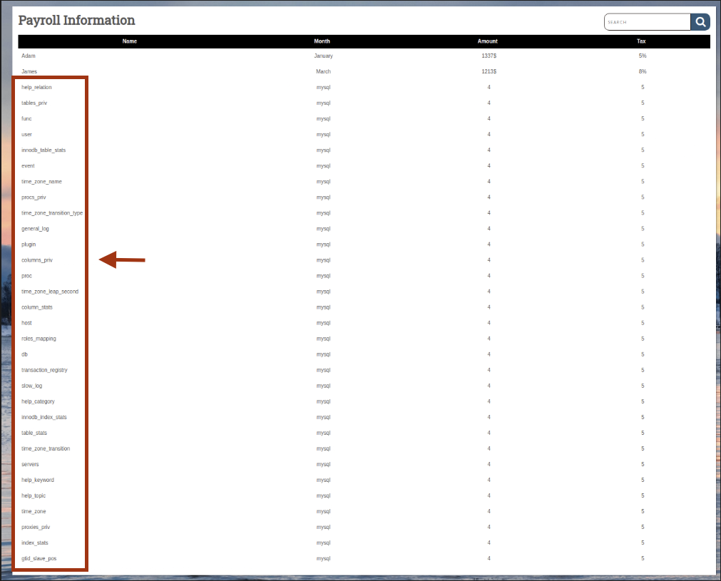 List of tables in mysql schema